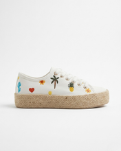 Carica l'immagine nel visualizzatore di Gallery, Sneakers Platform in Tela con Ricami e Suola in Corda di Raffia - Stile Espadrilles Estive