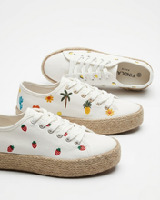 Carica l'immagine nel visualizzatore di Gallery, Sneakers Platform in Tela con Ricami e Suola in Corda di Raffia - Stile Espadrilles Estive