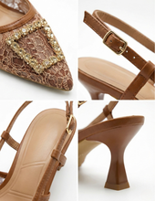 Carica l'immagine nel visualizzatore di Gallery, Décolleté Slingback in Ecopelle con Fibbia Gioiello e Tacco Medio Elegante