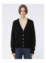 Carica l'immagine nel visualizzatore di Gallery, CARDIGAN NERO MADE IN ITALY IN MISTO LANA E CASHMERE