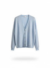 Carica l'immagine nel visualizzatore di Gallery, CARDIGAN CELESTE MADE IN ITALY IN MISTO LANA E CASHMERE