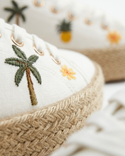 Carica l'immagine nel visualizzatore di Gallery, Sneakers Platform in Tela con Ricami e Suola in Corda di Raffia - Stile Espadrilles Estive