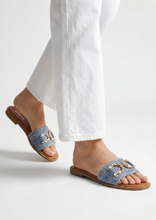Carica l'immagine nel visualizzatore di Gallery, Ciabattine in Raffia Naturale e Pelle Ecologica con Dettaglio Bijoux