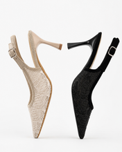 Carica l'immagine nel visualizzatore di Gallery, Décolleté Slingback Eleganti con Tomaia in Pizzo Floreale e Sottopiede in Vera Pelle