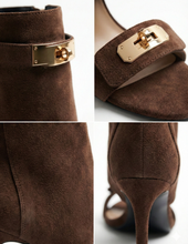 Carica l'immagine nel visualizzatore di Gallery, Sandali con Taco Alto in Ecopelle con Dettagli Dorati 3 Colori