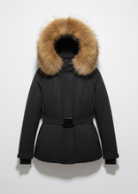Carica l'immagine nel visualizzatore di Gallery, Giacca da Sci Impermeabile con Cappuccio in Pelliccia Sintetica – Eleganza e Performance Nero