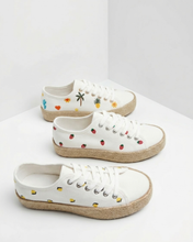 Carica l'immagine nel visualizzatore di Gallery, Sneakers Platform in Tela con Ricami e Suola in Corda di Raffia - Stile Espadrilles Estive