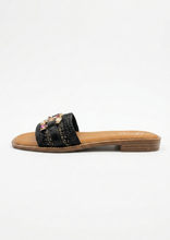 Carica l'immagine nel visualizzatore di Gallery, Ciabattine in Raffia Naturale e Pelle Ecologica con Dettaglio Bijoux