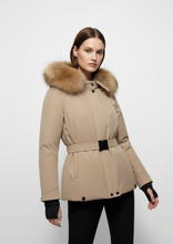 Carica l'immagine nel visualizzatore di Gallery, Giacca da Sci Impermeabile con Cappuccio in Pelliccia Sintetica – Eleganza e Performance Fango