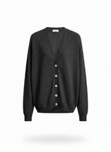 Carica l'immagine nel visualizzatore di Gallery, CARDIGAN NERO MADE IN ITALY IN MISTO LANA E CASHMERE