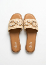Carica l'immagine nel visualizzatore di Gallery, Ciabattine in Raffia Naturale e Pelle Ecologica con Dettaglio Bijoux