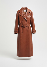 Carica l'immagine nel visualizzatore di Gallery, Trench in Pelle Ecologica con Stampa Coccodrillo-Cognac