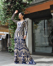 Carica l'immagine nel visualizzatore di Gallery, Abito lungo elegante con ricamo di paillettes e manica lunga