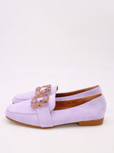 Carica l'immagine nel visualizzatore di Gallery, Mocassino ballerina scamosciato con fibbia quadrata di gioielli