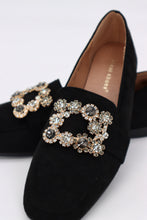 Carica l'immagine nel visualizzatore di Gallery, Mocassino ballerina scamosciato con fibbia quadrata di gioielli