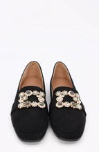 Carica l'immagine nel visualizzatore di Gallery, Mocassino ballerina scamosciato con fibbia quadrata di gioielli