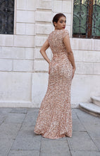 Carica l'immagine nel visualizzatore di Gallery, Abito elegante lungo manica corta con paillettes e spacco sul davanti