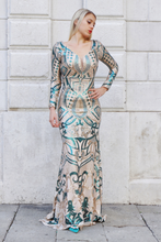 Carica l'immagine nel visualizzatore di Gallery, Abito lungo elegante con ricamo di paillettes e manica lunga