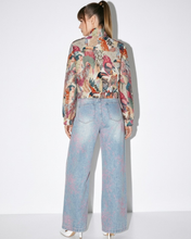 Carica l'immagine nel visualizzatore di Gallery, Jeans Wide-Leg a Vita Alata con Motivo Floreale Rosa
