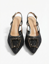 Carica l'immagine nel visualizzatore di Gallery, Décolleté Slingback in Ecopelle con Fibbia Gioiello e Tacco Medio Elegante
