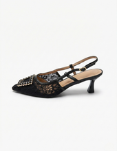 Carica l'immagine nel visualizzatore di Gallery, Décolleté Slingback in Ecopelle con Fibbia Gioiello e Tacco Medio Elegante
