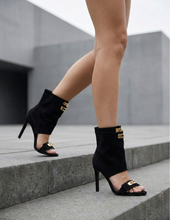 Carica l'immagine nel visualizzatore di Gallery, Sandali con Taco Alto in Ecopelle con Dettagli Dorati 3 Colori
