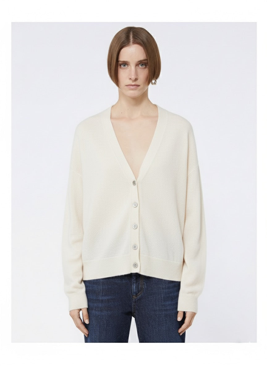 CARDIGAN AVORIO MADE IN ITALY IN MISTO LANA E CASHMERE