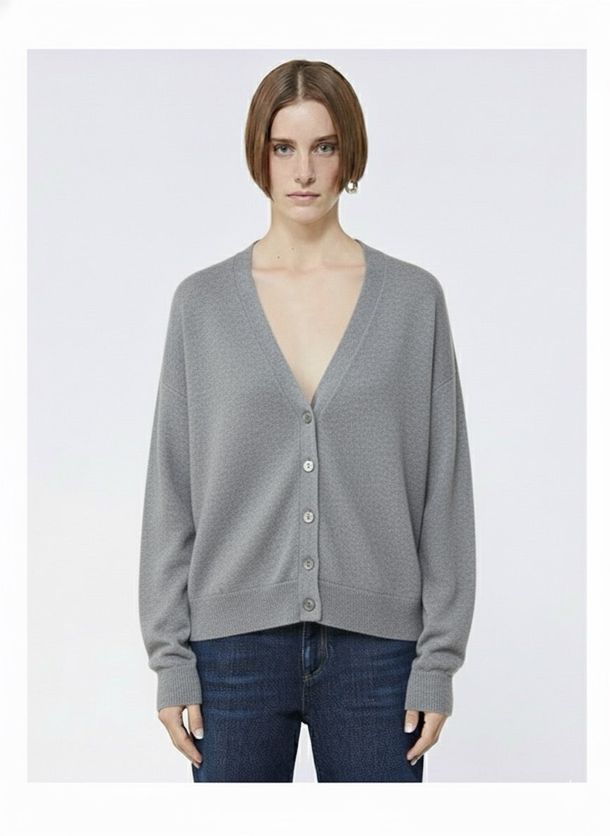 CARDIGAN GRIGIO SCURO MADE IN ITALY IN MISTO LANA E CASHMERE