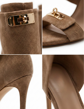 Carica l'immagine nel visualizzatore di Gallery, Sandali con Taco Alto in Ecopelle con Dettagli Dorati 3 Colori
