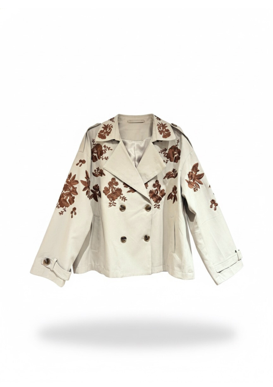TRENCH CORTO OVERSIZE CON RICAMO DOPPIOPETTO
