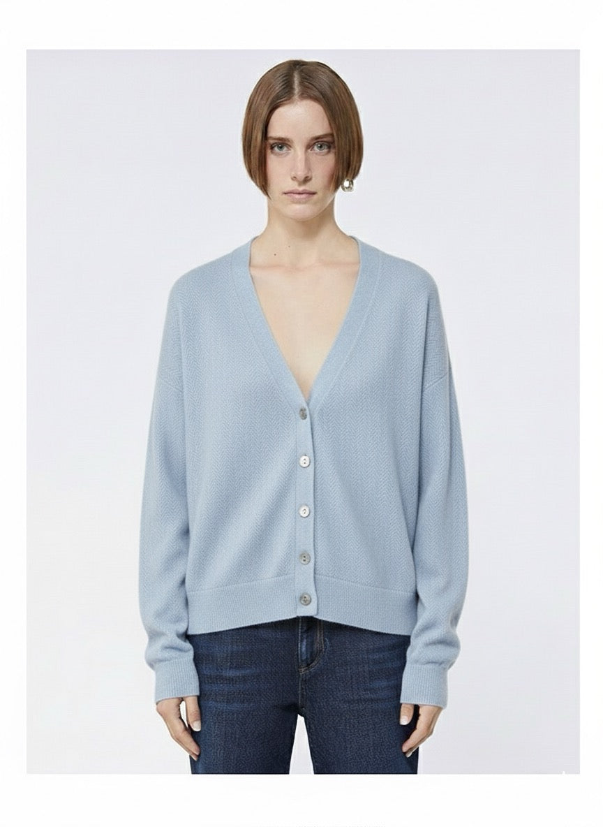 CARDIGAN CELESTE MADE IN ITALY IN MISTO LANA E CASHMERE