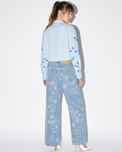 Carica l'immagine nel visualizzatore di Gallery, Jeans Wide-Leg a Vita Media con Grafica Floreale
