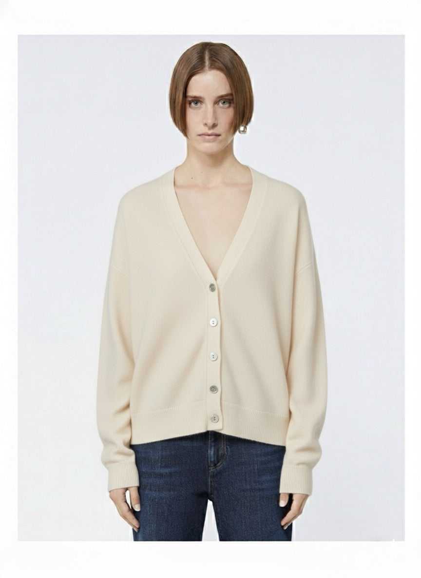CARDIGAN BEIGE MADE IN ITALY IN MISTO LANA E CASHMERE