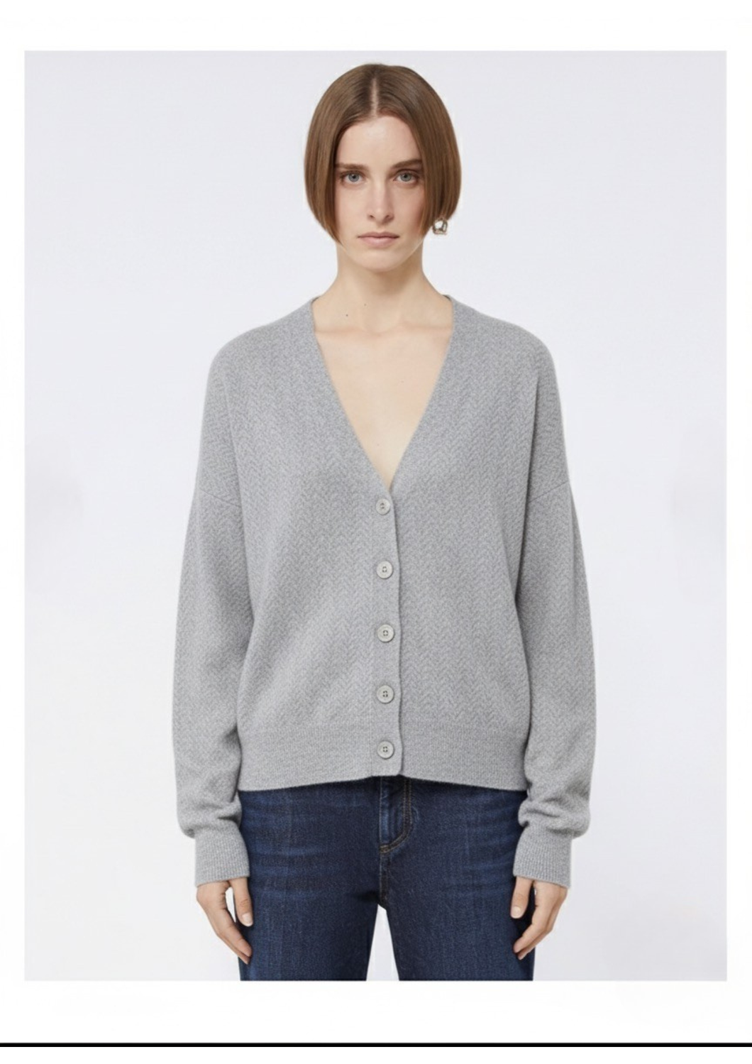 CARDIGAN GRIGIO CHIARO MADE IN ITALY IN MISTO LANA E CASHMERE