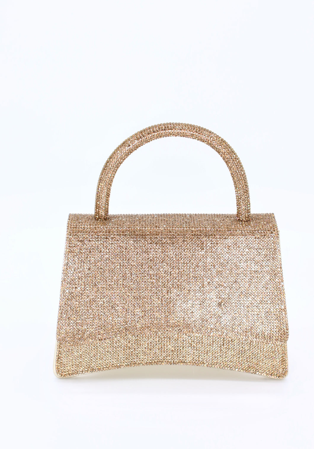 Borsa triangolare da mano con strass e tracolla lunga