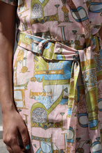 Carica l&#39;immagine nel visualizzatore di Gallery, Abitino sartoriale manica corta con fantasia colorata e cintura con fibbia dorata

